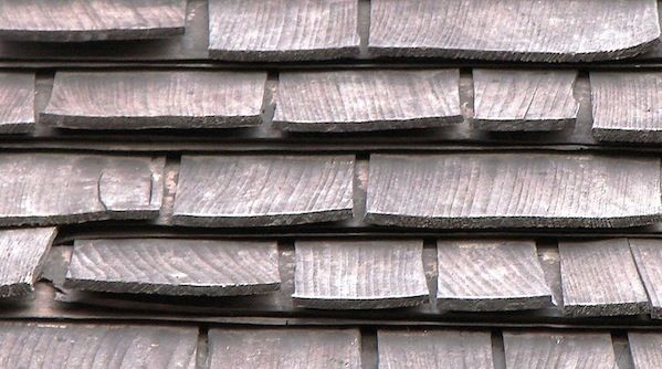 Cedar shake roof in close-up